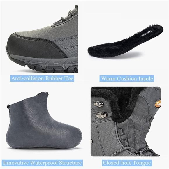 Men\'s Snow Boots Waterproof Warm Fur Lined Ankle High-top Shoes, Gray main image 4